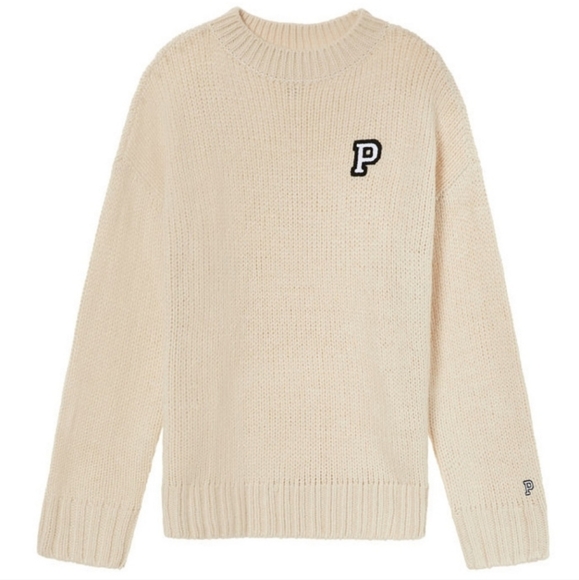 Victoria's Secret PINK Boyfriend Crewneck Cozy Knit Sweater Oatmeal/ L - Picture 10 of 10